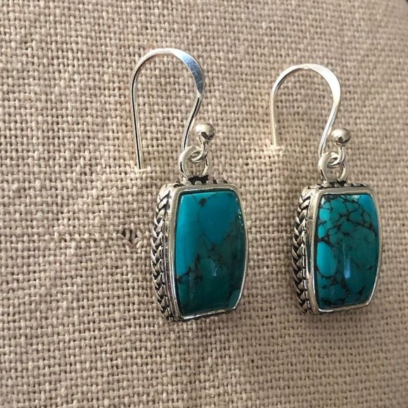 BARSE Turquoise Sterling Silver Rope Braid Framed Drop Earrings - Picture 2 of 7